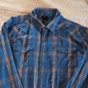 GAP Blue Plaid Classic Fit Snap Up Shirt